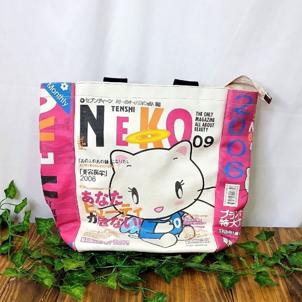 Tenshi Neko. Magazine Tote Bag. Pink and White. EUC